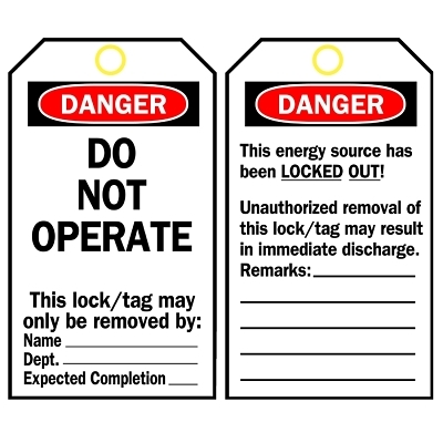 LOCKOUT TAGS B-851 5 3/4INH X 3INW
